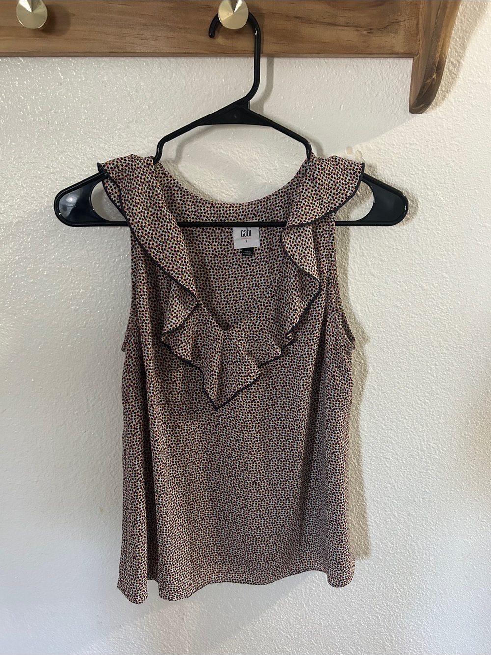 CAbi Printed Ruffle Neck Sleeveless Camisole
